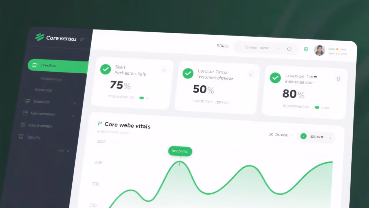 Website performance optimization dashboard with speed metrics